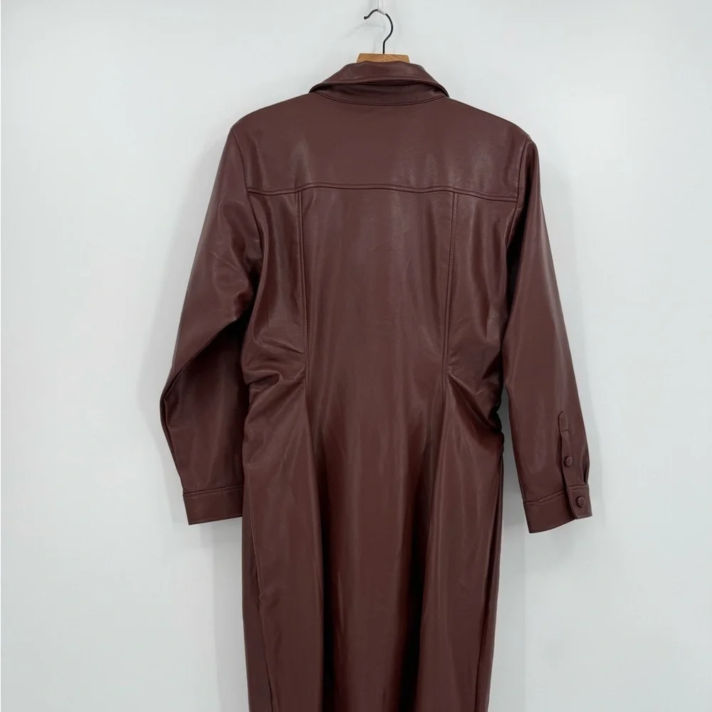 by Anthropologie Fuax Leather Midi Shirt Dress In Brown Size 1X Plus Size